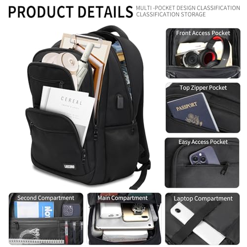 Backpack for Men, School Backpack for Boys Teens, 15.6 inch Laptop Back Pack with USB Charging Port, Backpacks for School Business Work College Travel, College Book Bag, Black Bookbag2