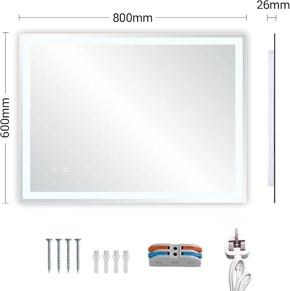 Clevich Bathroom Mirror with LED Lights 50x70/60x80/60x100cm, Anti-Fog, Wall Mounted Vanity Mirror with Memory, 3 Colour Dimmable, Touch Control, Explosion-Proof Glass, IP44 Waterproof (60L x 80W cm)