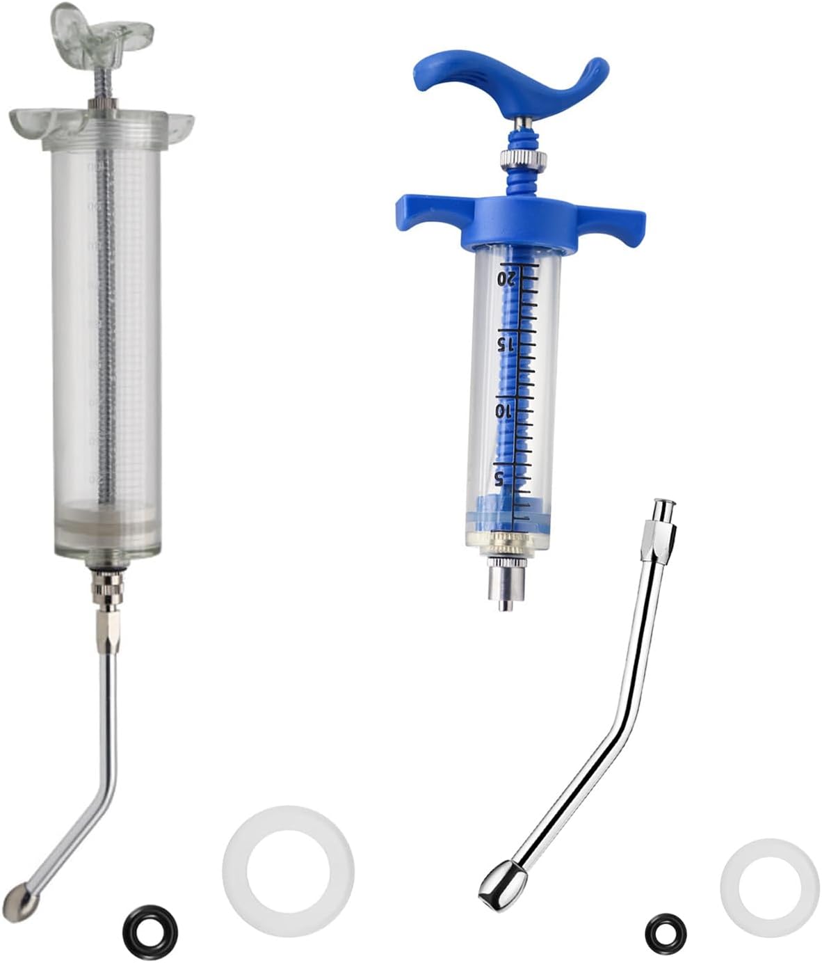 2Pcs Syringe with 2 Drench Nozzle Adjustable Dosage Reusable Drench Gun Syringe for Goat, Horse, Sheep, Dog, Pig, Cat (20ML+50ML)