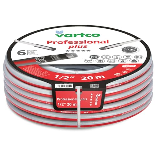 Vartco Professional Plus 6-lagiger Wasserschlauch Gartenschlauch Lebensmittelschlauch Torsion-Free System Gartenbewässerung Flexibel Flexischlauch UV-beständig 30 Bar (1/2' 20m)