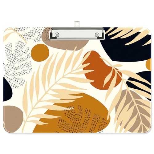 Image of Plastic A4 Clipboard Landscape, Fashion Clip Board with Low Profile Clip for Drawing, Sketching, Art Supplies, Drafting Supplies, Abstract Modern Leaves