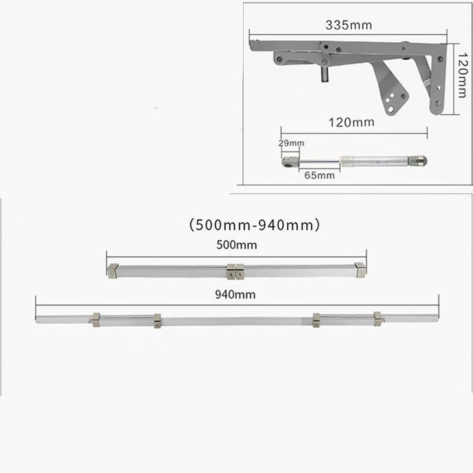 Bisagras para Puertas de Gabinete de Estructura Plegable Neumática Accesorio con Brazo Elevador Vertical Y Soporte Fuerte Montaje Fácil Y Larga Durabi, Gris con Búfer