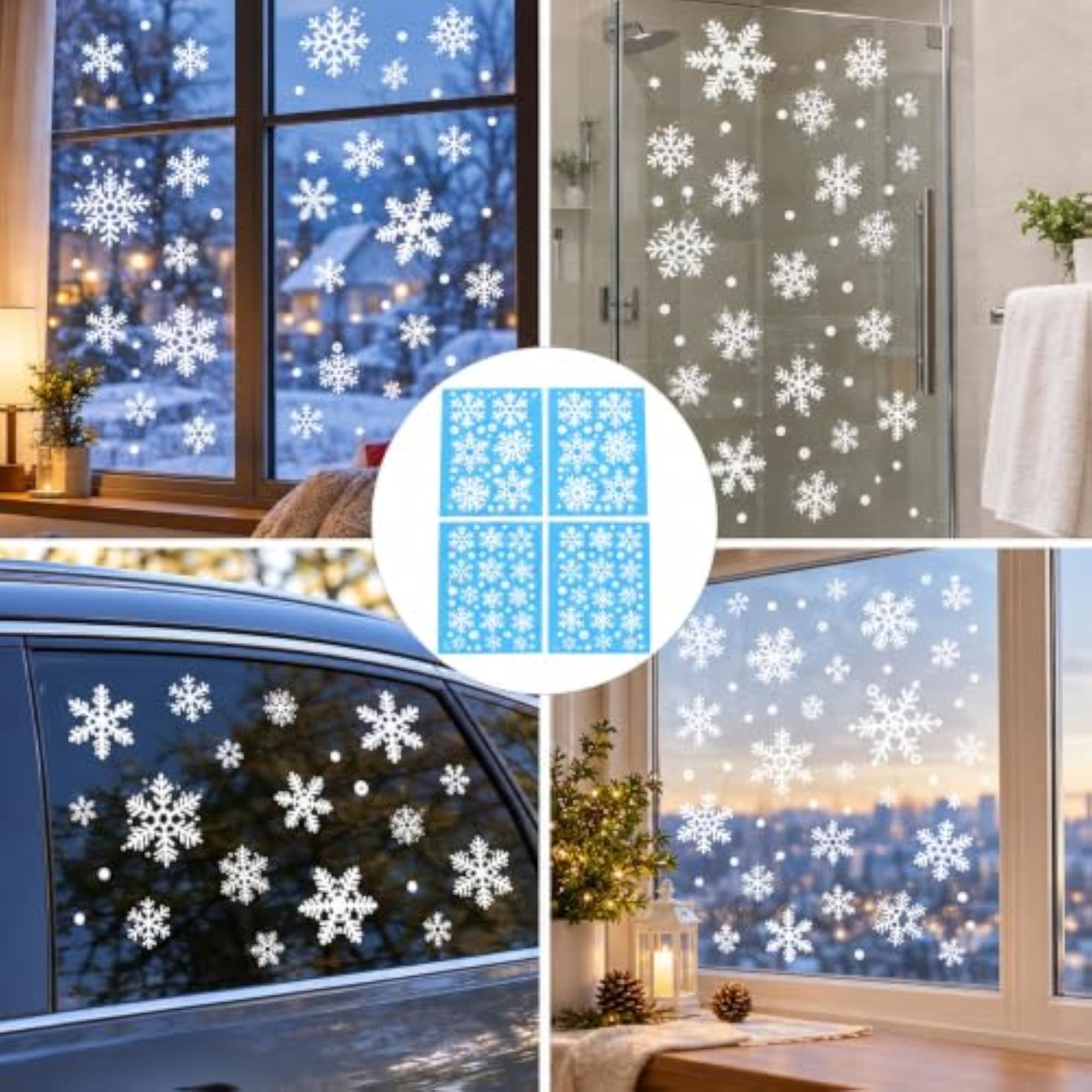 Snowflake Glass Stickers for Window 4 Sets Frosted