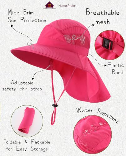 Image of Home Prefer UPF50 Wide Brim Kids Sun Hat Neck Flap Boys Girls Sun Protection Hat for Beach Fishing