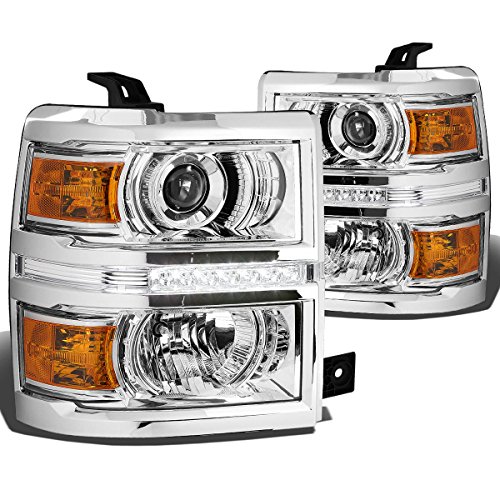 DNA Motoring HL-HPL-LED-CSIL14-CH-AM Headlight Assembly (Driver and Passenger Side),Chrome / Amber