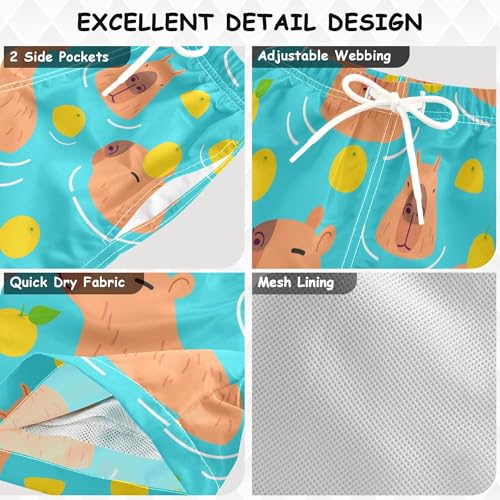 Boys Swim Trunks Capybara Surfing Swimwear Quick Dry Bathing Suit Colorful Beach Board Shorts3