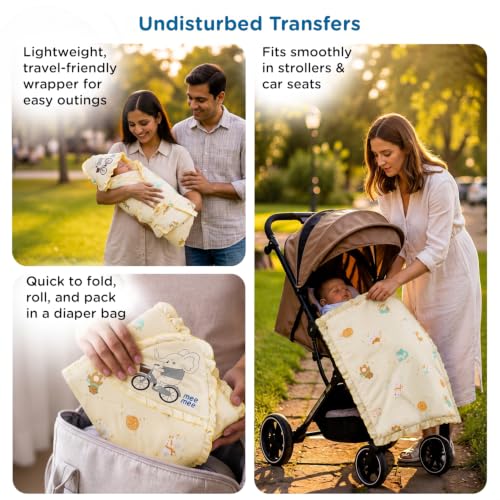 Image of Mee Mee 3-in-1 Baby Wrapper & Carry Nest for Newborns | Soft Breathable Cotton Swaddle with Hood and Cushion | Adjustable Tie-Up Design | Lightweight, Cozy & Easy to Carry (0-6 Months) (Beige)