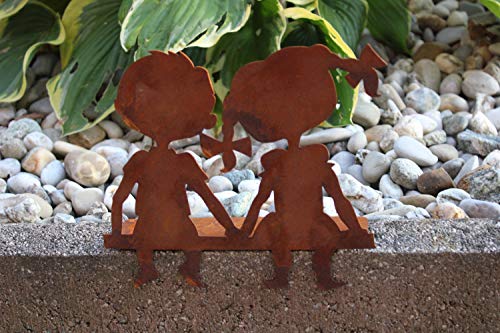 Kantenhocker Kinderpaar aus Metall Edelrost, H 18 cm, B 20 cm,...
