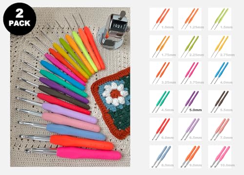 Image of 2Pcs Size H / 5.0mm Crochet Hooks, Ergonomic Crochet Hook for Arthritis and Beginners, Extra Long, Smooth, Comfortable (Size H / 5.0mm)