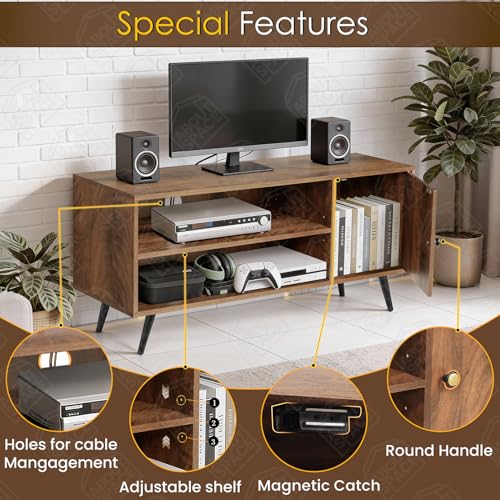 Image of ABOUT SPACE TV Unit - Engineered Wooden TV Stand Table with Cable Hole, Cabinet with Door, Adjustable Shelf for WiFi Router Stand for Living Room, Bedroom (Walnut- L 120 x B 40.5 x H 55 cm)