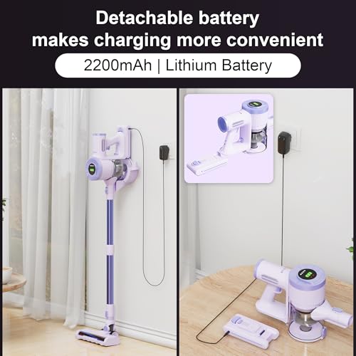 Image of BUTY BULU Cordless Stick Vacuum Cleaner, 30KPa Handheld 2200mAh Rechargeable Battery Lightweight Small Vac Electirc Broom, 40Mins Runtime for Home Hard Floor Carpet Pet Hair Cleaning, Purple