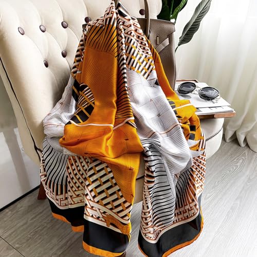 Image of Aufeel Fashion Scarves 100% Silk Felling Scarf Long Lightweight Sunscreen Shawls Wrap for Women Hair Scarves