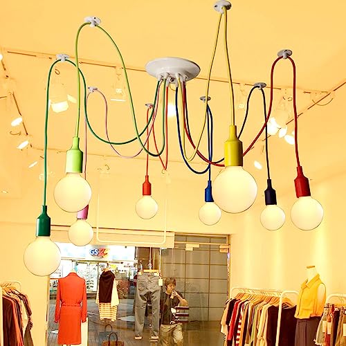Lámpara retro colgante de techo E27 multicolor DIY con 8 luces regulables 3