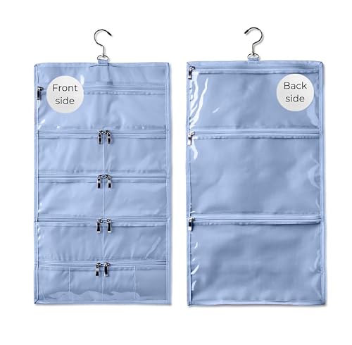 Kendall Country Kendall Country On-The-Go Organizer, 14 Clear Vinyl Pockets, Hanging Travel Case for Makeup and Accessories, 13.5 x 24 inches (Hydrangea Blue, Large)