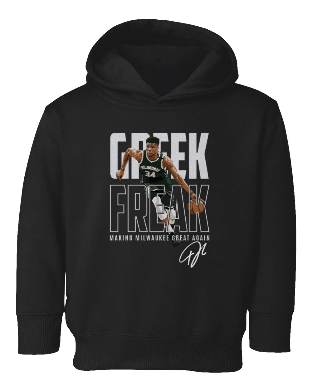 Baku Apparel Milwaukee Basketball Star Antetokounmpo Fans Toddler Hoodie Sweatshirt (Black, 2T)