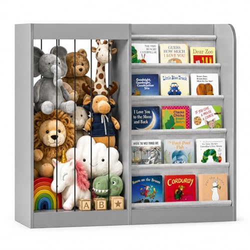 Hironpal Kids Bookshelf 5 Tier Kids Bookcase Wooden Kids Toy Storage Nursery Bookcase Shelf for Kids Room and Nursery (Grey Small)