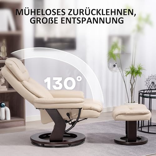 HOMCOM Relaxsessel mit Hocker, 360°drehbarer Fernsehsessel mit Liegefunktion, TV-Sessel mit Taschenfeder für Wohnzimmer, Kunstleder, Cremeweiß – Bild 7