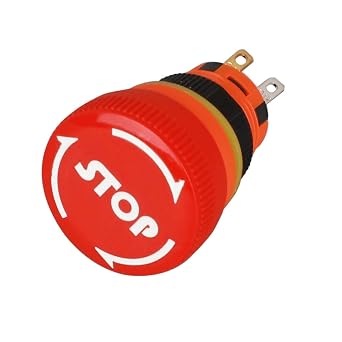 16mm Plastic Mushroom Emergency Stop Push Button Switch 6Amp Current 1NO1NC RED Head Stop Switch LatchingArrow