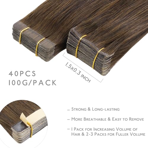 Image of WENNALIFE Invisi Edge Tape in Hair Extensions Human Hair,#5D,16 Inch | 16 Inch 100g 40pcs (Invisi Edge & Classic) Cool Ash Brown Invisi Remy Hair Natural Seamless Injected Tape Ins
