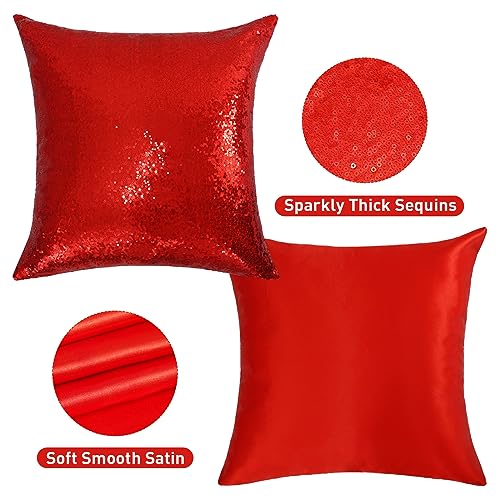 SquarePie Sequin Pillow Covers 18x18 Inch Set of 4 Glitter Red Decorative Throw Pillow Covers Cushion Cases for Wedding Birthday Party Couch Bed Sofa Home Decor — view 2