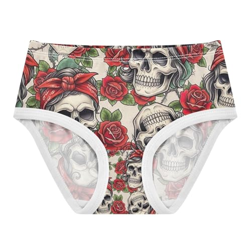 Vintage Skulls Red Roses Undies for Toddler Girls, Girls Underwear Cotton, 2T–8 Years - Main Image
