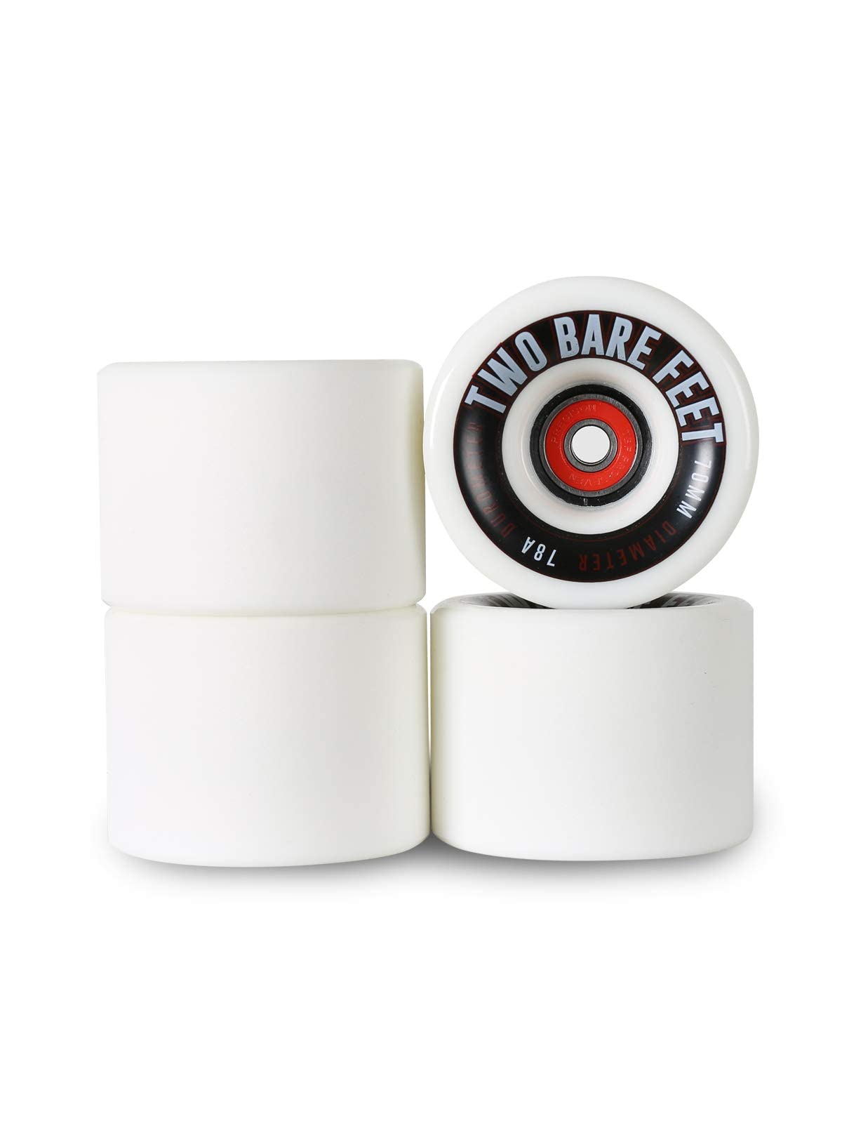 Two Bare Feet 70mm Super Grip Longboard Skate Wheel Set (White with bearings)