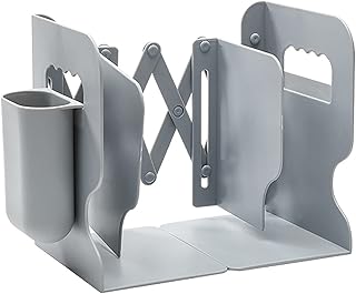 Regulowane podpórki na książki, plastikowe rozszerzalne końcówki książek na biurko, stojak Regał do przechowywania książek Półka na biurko Biurko organizer z 1 szt.Podkładka na długopisy,Gray