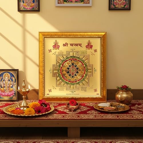Image of CRAFT QUEST Shree Yantra sri shri Yantra Gold plated Framed (Golden, 8 X 8 Inches)
