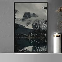 Framed Canvas Wall Art Mountain Lake View Global Landscape Mountain Multicolor Photography Relax/Calm - 16x24 inches