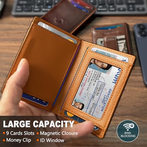 Magnetic Closure Slim Wallet for Men with Money Clip Gift Boxed,Genuine Leather Front Pocket Wallet, 3.9"x 2.7", RFID Blocking2