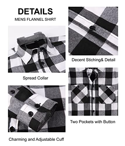 Esabel.C Mens Flannel Shirt Regular Fit Long Sleeve,Casual Button Down Plaid Flannel Shirt for Men3