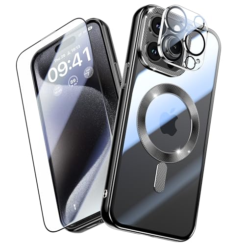 Coque iPhone 15 Pro Max JUESHITUO avec aimants N56 puissants et verre de protection