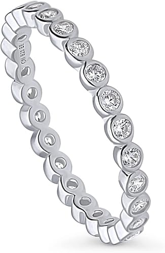 BERRICLE Juego de anillos de boda de plata de ley con circonita cúbica y circonita cúbica para mujer, chapado en rodio, tamaño 4-10, Plata Esterlina