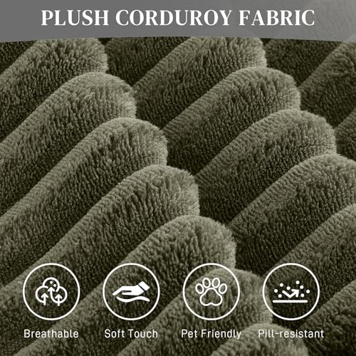 Image of 108 inch Boneless Cloud Sectional Couches for Living Room, Comfy Fluffy L Shaped Memory Foam Deep Seat Boneless Couch, Modular Sectional Sofa with Right Facing Chaise, Olive Green