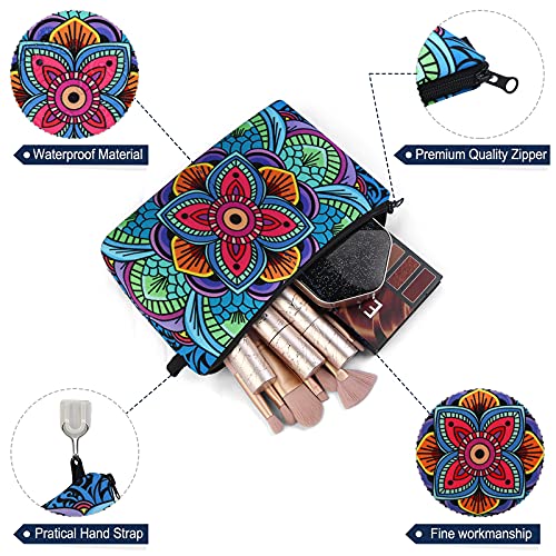 Image of MAGEFY Makeup Bag, 2 Styles Travel Cosmetic Bag for Women Cosmetic pouch Elegant Blue Patterns Zipper Pouch Waterproof Makeup Pouch Cute (2 Packs, Peacock feather + Mandala pattern 0179)