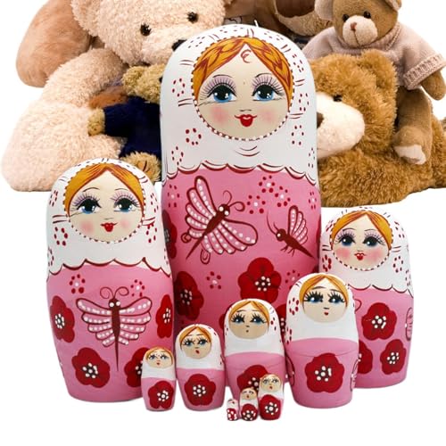 Muñecas de nidificación de madera artesanales con acabados decorativos pintados