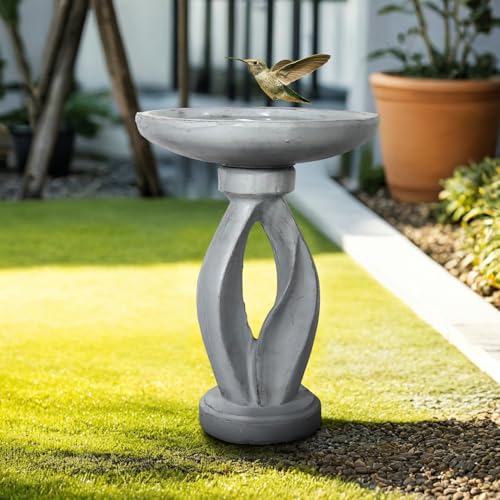 Image of SunJet 21.8inch High Concrete Bird Bath, Freestanding Birdbaths & Birdfeeder - Stylish Outdoor Bird Baths Feeding Bowl for Outdoors Garden Patio Yard Lawn Decor