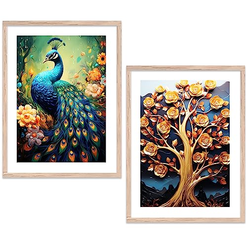 Image of kotart Decorative Wood Aesthetic Modern Art Wall Paintings With Frame For Living Room Bedroom Office Wall Decoration - Home Decor Frames Set of 2 (Art 4)