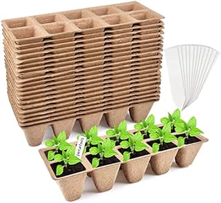 Chnaivy Seed Starter Peat Pots, 20 PCS (200 Cells) Premium Biodegradable and Organic Germination Seedling Trays Kit for Indoor Outdoor Plants, with 20 Plastic Plant Labels
