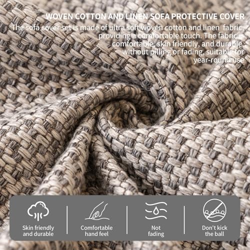 FYFWPA Sofa Überzug Vintage Sofabezug Weiche: rutschfest Sofaschoner Gewebte Baumwolle und Leinen 1/2/3/4 Sitzer Couch Überzug Sofaüberwürfe für U Form L Form Sektionssofa(Grau,70 * 70cm)