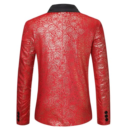 Zeiyignr Men's Shiny Sequins Blazer Floral Suit Jacket One Button Dress Coat Stylish Tuxedo for Party,Wedding,Banquet,Prom Red2