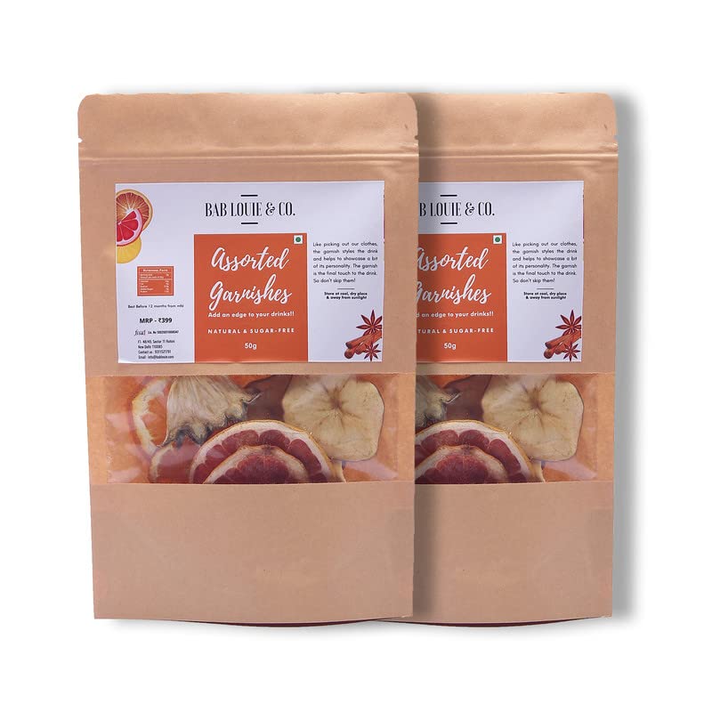 Image of Bab Louie & Co. Assorted Dehydrated Fruits Garnishes For Cocktail, Mocktail, Detox Water, Green Tea, Snacks | Air Dried | Gluten Free | No Sugar | 100% Natural | Zero Preservatives | 50 Gm (Pack Of 2)