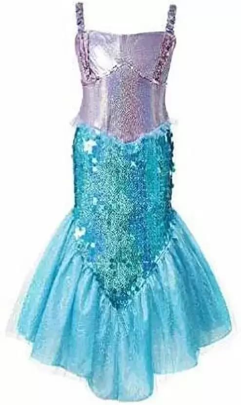 FIERWARZ Polyester Mermaid Dress For Baby Girl, Cosplay Princess Costume Suit Set With Wig & Headband, Kids Role Play Dress Up Birthday Party Halloween Mermaid Dress For Girls (3-4 Years), Blue (B0D1FQPK48) Amazon Price History, Amazon Price Tracker