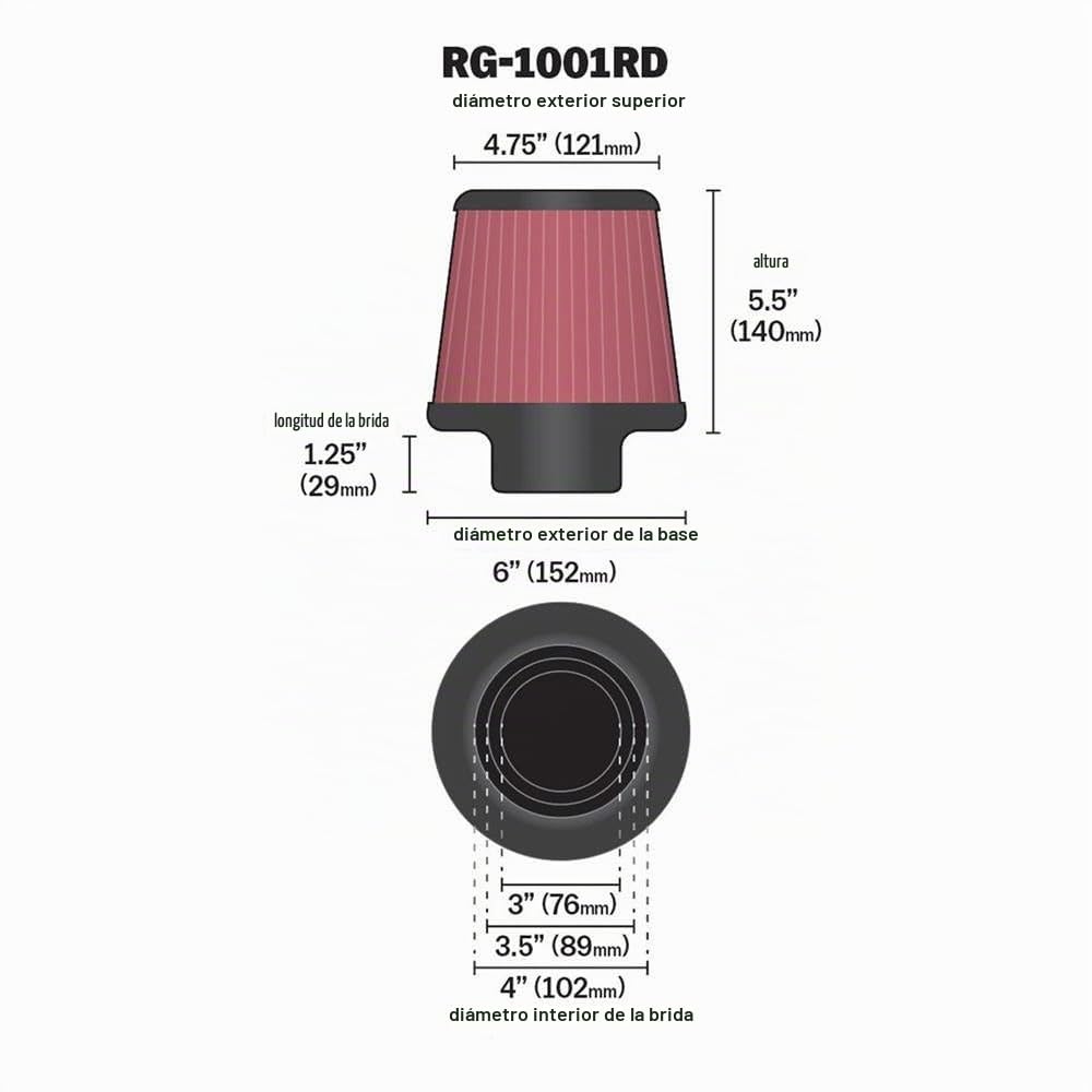 K & N rg-1001rd-l universal de filtro para cromo Coche y Moto