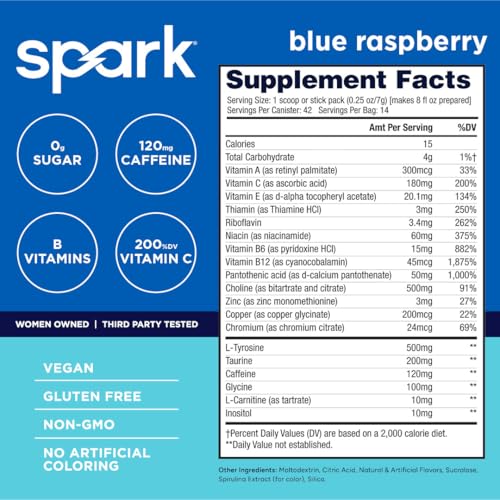 Image of AdvoCare Spark - Energy Drink Mix - Vitamin & Amino Acid Supplement - Supports Energy & Focus - Portable Immune Support - Sugar-Free - Blue Raspberry (10.5 oz)