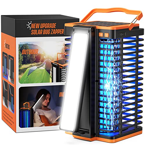 Kiies Bug Zapper para ambientes internos e externos, armadilha de mosquitos movida a energia solar, matador de mosquitos de 4200 V recarregável sem fio com bateria de 4000 mAh, lâmpada de leitura