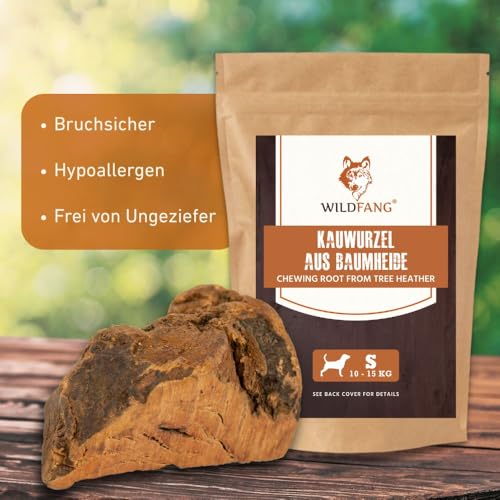 Wildfang® Kauwurzel aus Baumheide für Hunde, Größe S - Natürliches Kauspielzeug Hund, splitterfreies Hundespielzeug unzerstörbar zur Zahnpflege Hund & Welpenspielzeug (für Hunde unter 15 kg), 1 Stück