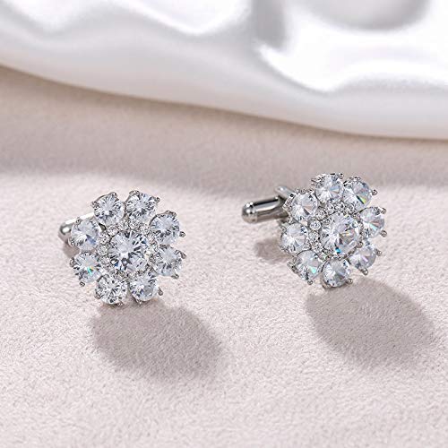 Mjwdp 3A Flower Cubic Zirconia Cz Crystal White Gold/Rose Gold Colors Cufflinks (Color : B) #TOP6