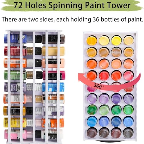 Image of Acrylic Paint Holder Organizer with 72 Holes, 360 Spinning Craft Paint Storage Organizer, 2 Oz Vertical Acrylic Paints Storage Rack, Compatible with Apple Barrel Folkart