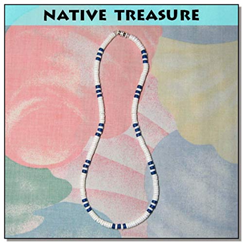 Native Treasure 20 Inch Mens Smooth White Clam Heishe Puka Shell Surfer Necklace With Blue Spots From The Philippines - 5Mm (3/16") #TOP4